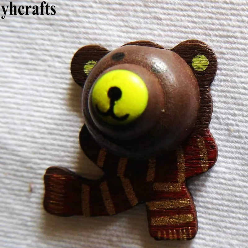 

5PCS/LOT.Brown bear neckerchief wood stickers Kindergarten crafts Kids room wall decoration Fridge stickers Birthday gifts OEM