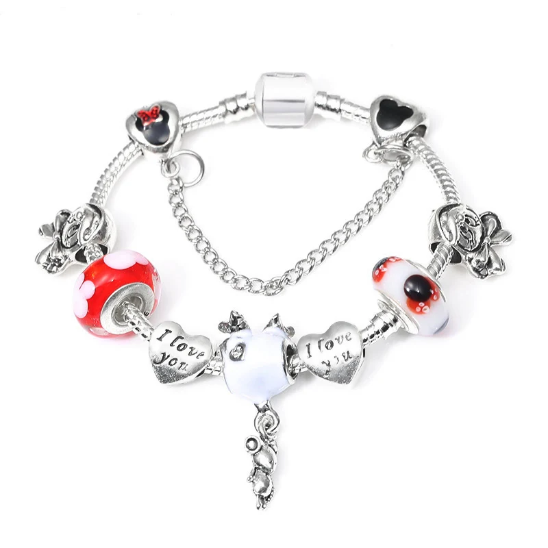 SL085 DINGLLY 16 см-21 см мультфильм Микки Минни портрет из бисера бренд браслет для женщин Детская Подвеска браслеты браслет ювелирные изделия подарок - Окраска металла: SL085