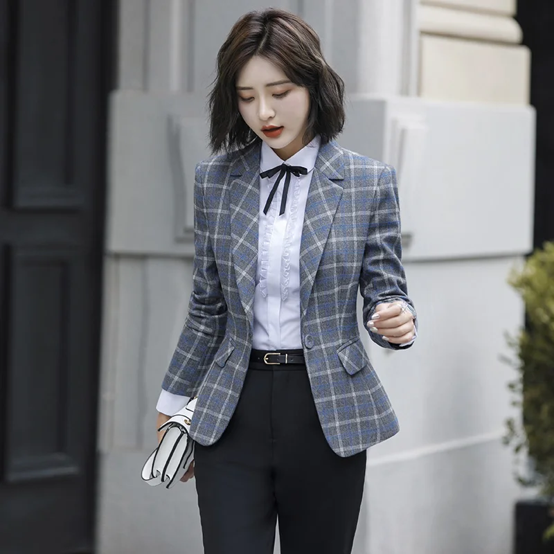 Женский костюм в клетку на весну и осень новинка 2019 корейские модные облегающие