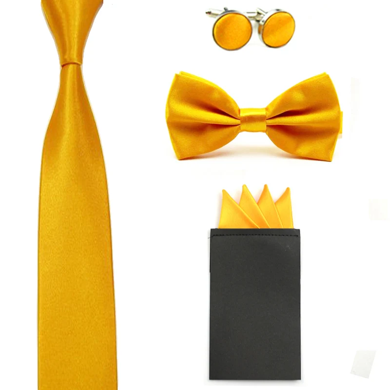 Сплошной цвет мужской галстук-бабочка тонкий шейный галстук 4 точки Hanky карманные