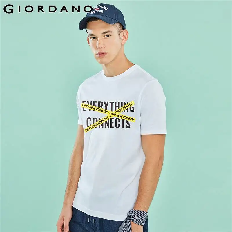 Giordano Мужская футболка мужская с принтом графическая Футболка ребристая круглая