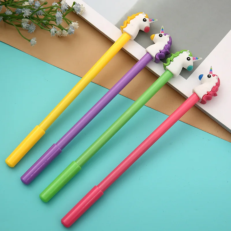 4 шт. разноцветные 0 35 мм черные чернила Gelpen Kawaii гелевая ручка с единорогом офисная