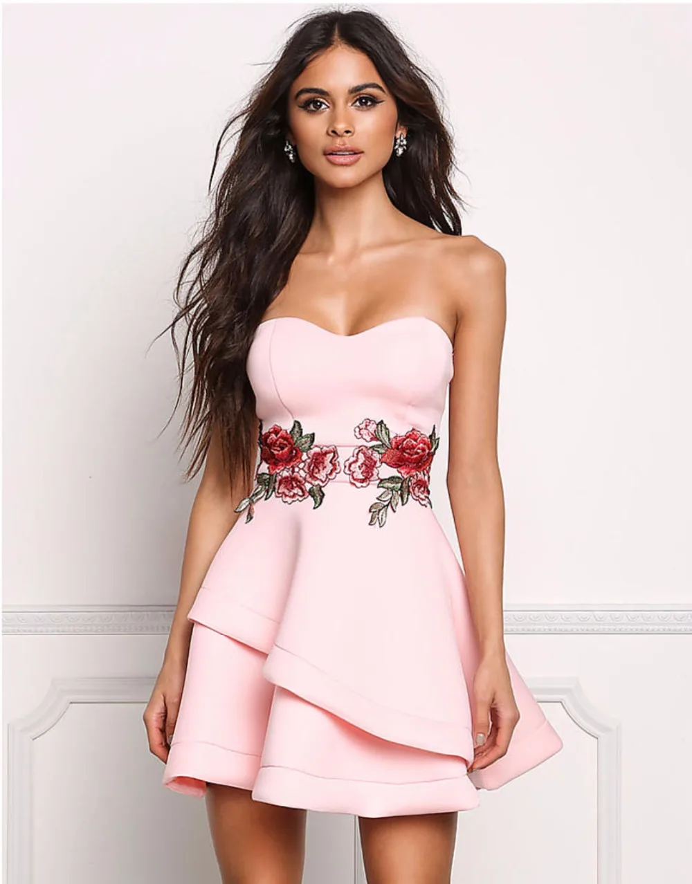 Двойной удачи Для женщин Сплошной Вышивка милое бальное платье Платья для Лето