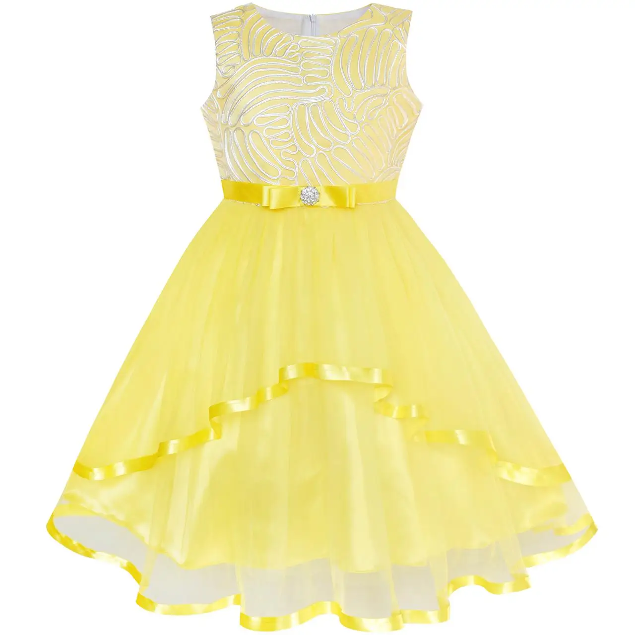 Flower Girl Dress Yellow Belted Wedding Party Bridesmaid 2020 Summer Princess Dresses Clothes Size 4-12 Carnival Vestidos | Детская