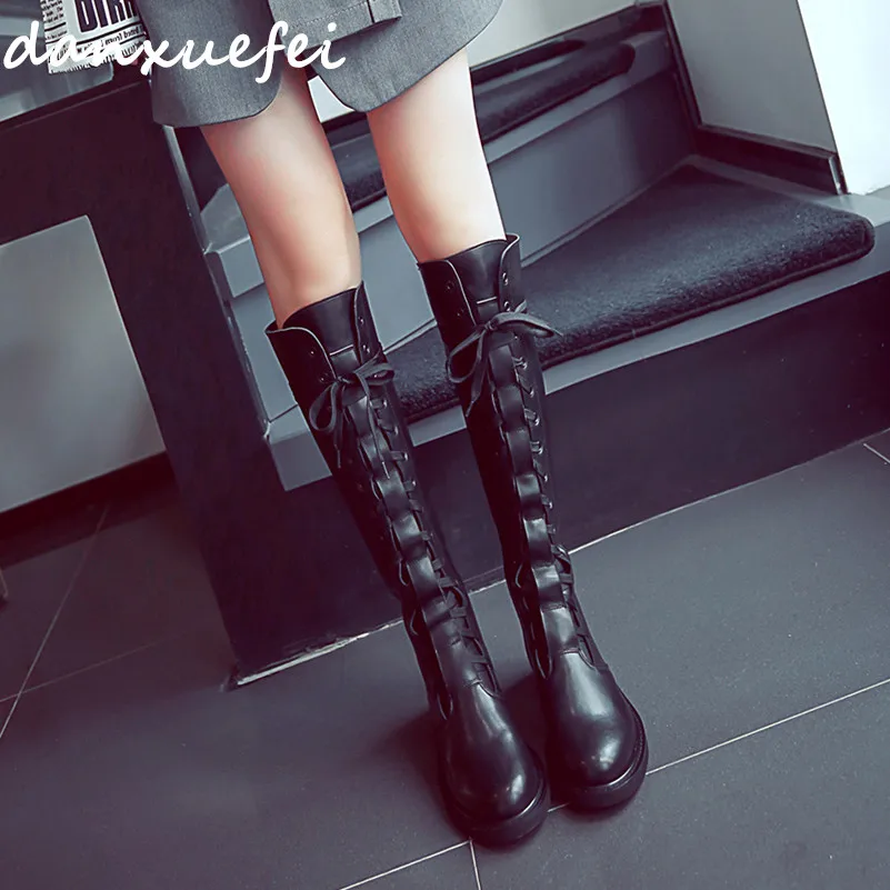 Большие размеры 34-42; женские рыцарские сапоги до колена из натуральной кожи на шнуровке и плоской подошве; брендовые дизайнерские зимние водонепроницаемые высокие сапоги