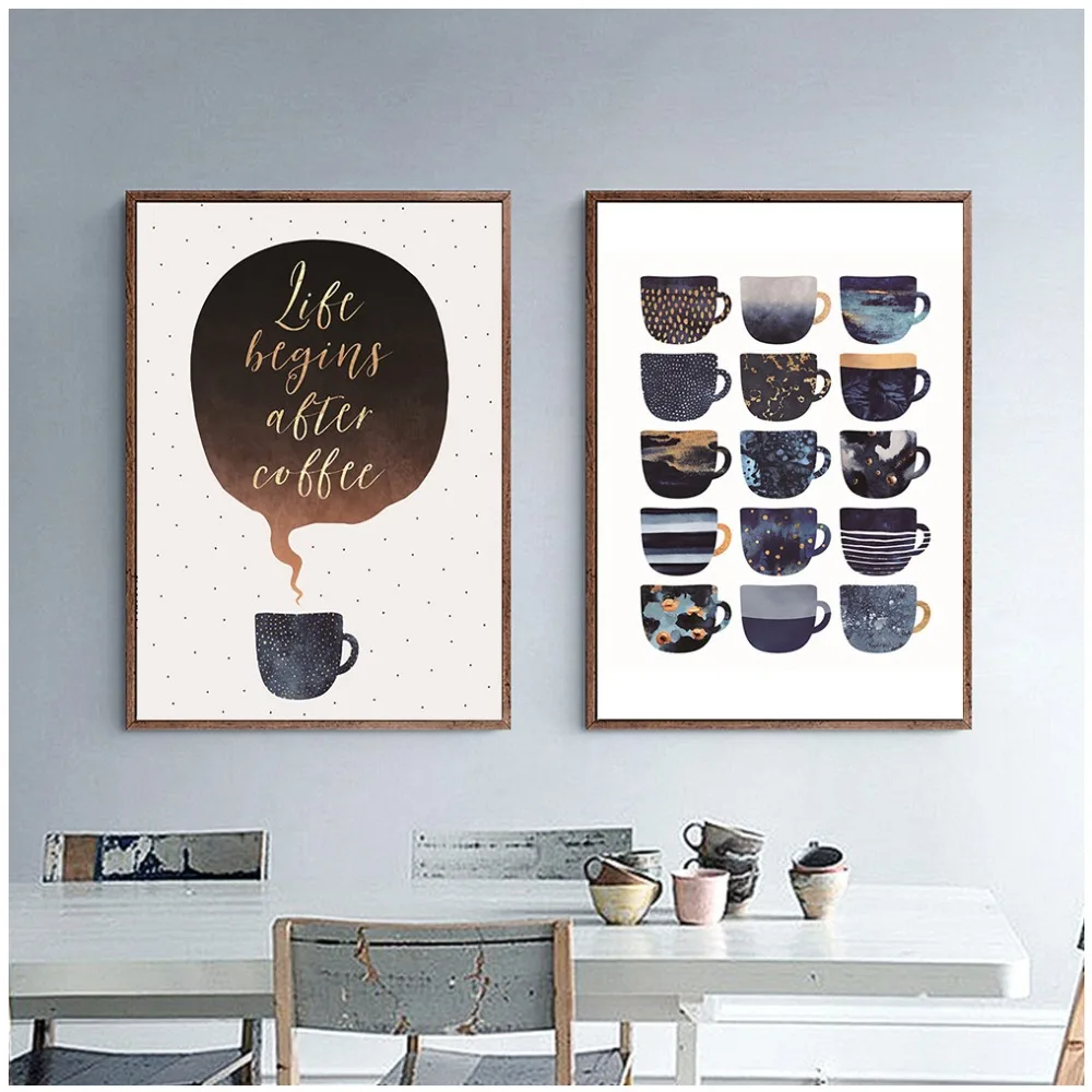 Художественный плакат на холсте, украшение для кухни, красивые мраморные кофейные чашки, настенные художественные картины для столовой