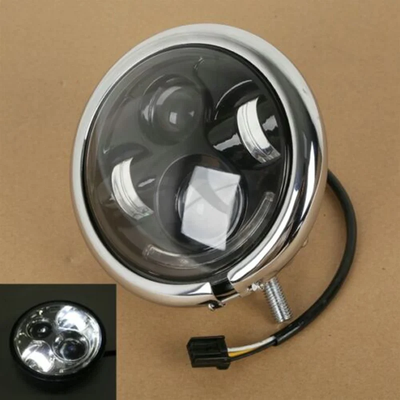 

Chrome Black 5.75" 5-3/4" LED Lamp Headlight For Harley Sportster XL 883 1200 Motorcycle