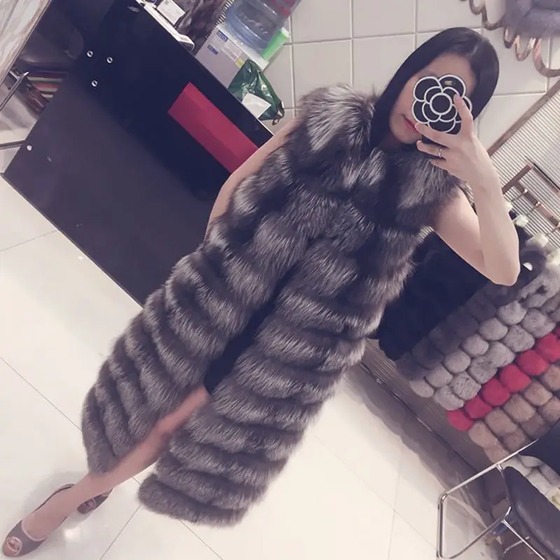 4XL меховой жилет Зимний толстый теплый из искусственного меха лисы женские