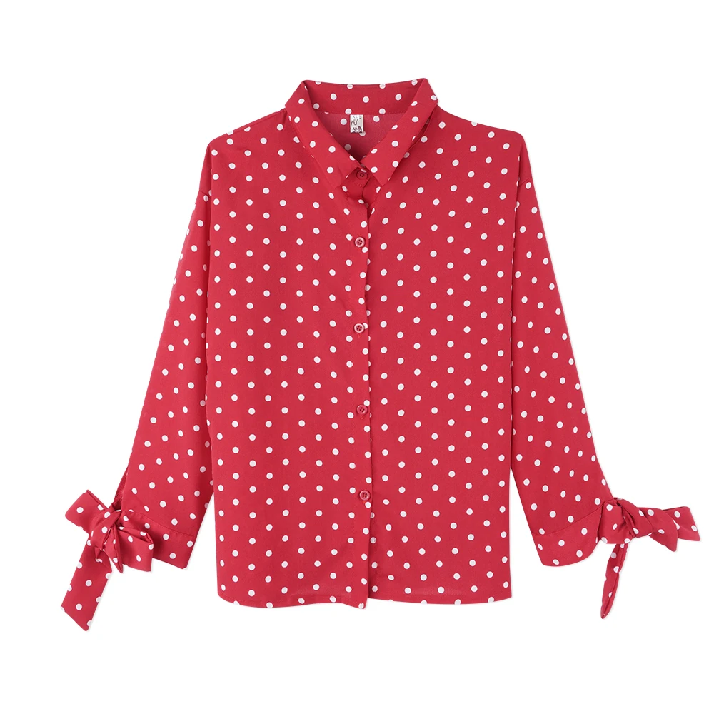 

Neatie kiddie White Dot Print Fashion OL Women Chiffon Blouse Tops Korean Style Loose Shirt Female