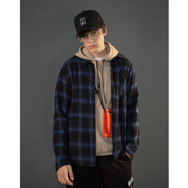 Мужские рубашки в клеточку хип-хоп с принтом розы длинными рукавами мужские