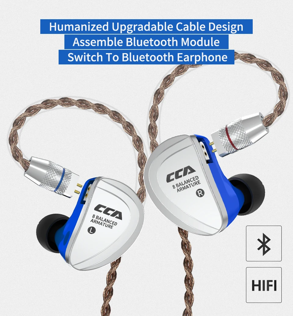 CCA C16 8BA привод в ухо наушник 8 сбалансированных арматурных HIFI наушники гарнитура вкладыши со съемным отсоединением 2PIN кабель C10