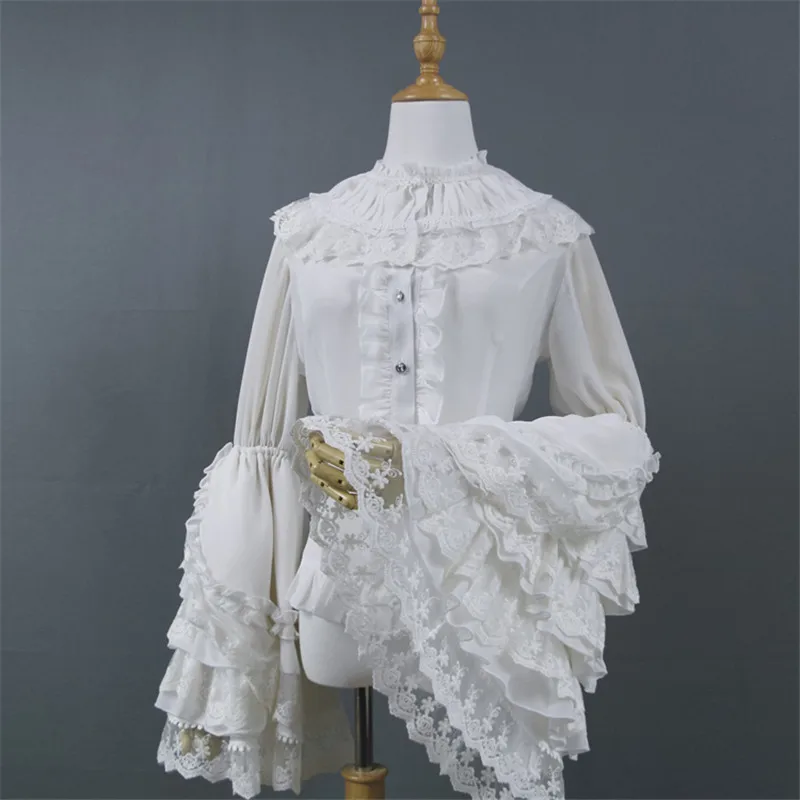 Милая рубашка в стиле &quotЛолита&quot шифоновая белая и черная блузка с
