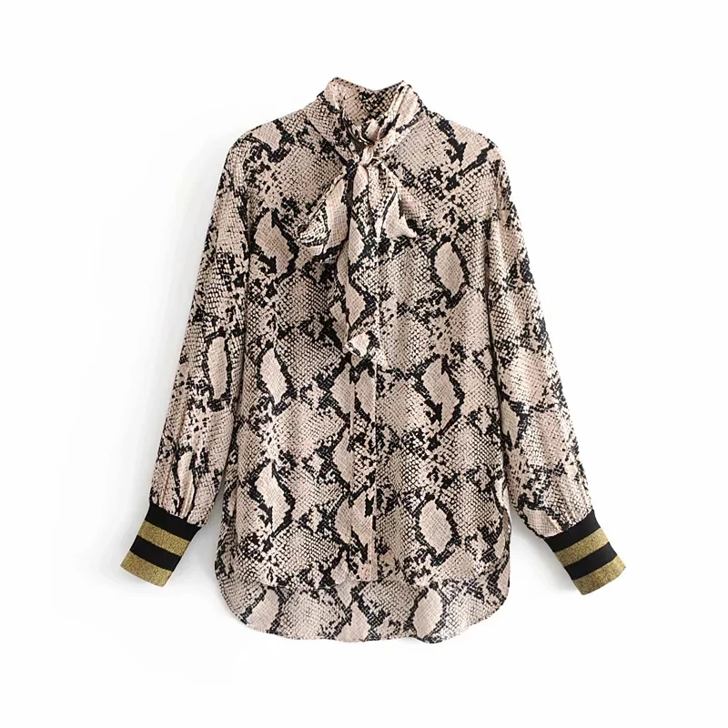 

Осенняя новинка Женская мода Топ Тонкий цифровой змеиный принт ребристые манжеты модные темпераментные элегантные женские блузки Топы