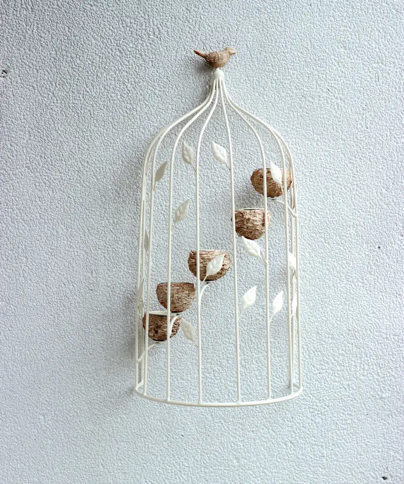 

Birdcage candle holder wall mounted candle stand wall decor Wrought Iron craft candlestick Rural home accents European gifts