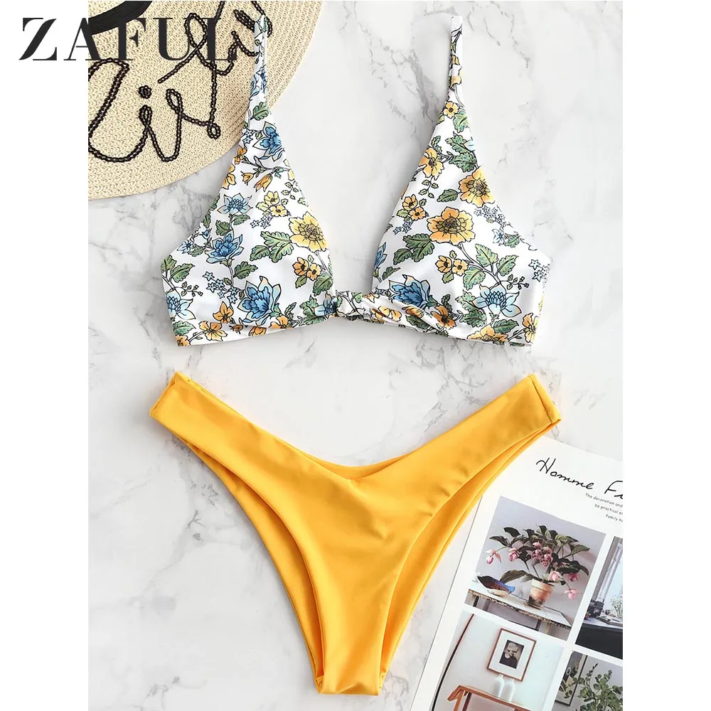 ZAFUL Бикини Push Up Цветочный комплект из бикини с глубоким вырезом Prairie Chic Купальный