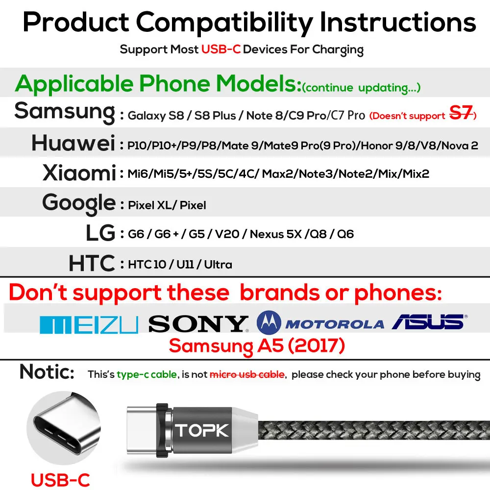 Topk R-Line1 светодиодный Магнитная Тип USB C кабель обновлен Светоотражающий Нейлон