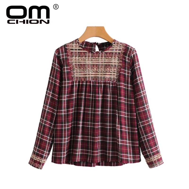 Женская блузка OMCHION Blusa винтажная красная с длинным рукавом и модной вышивкой