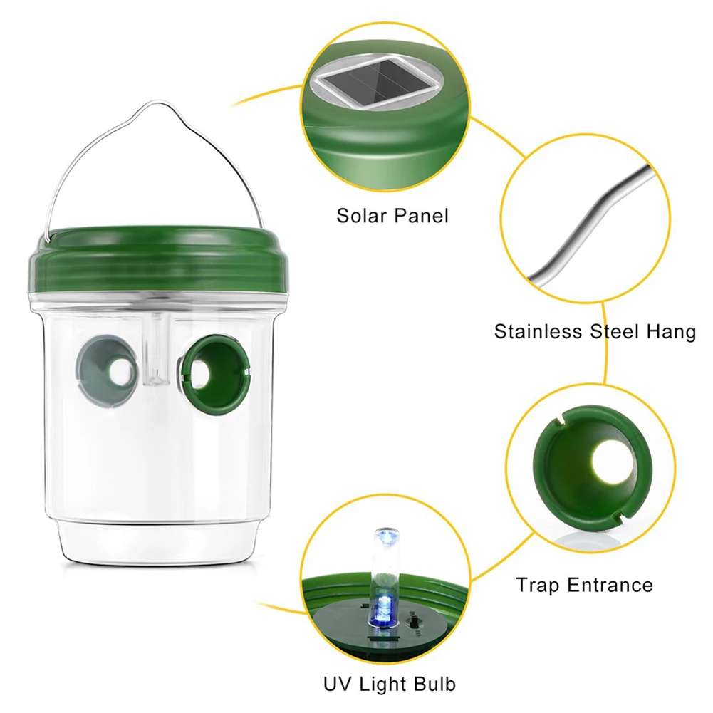 LED Solar Powered Ultraviolet LED Light Pest Reject Insects Flies Hornet Catcher Bee Traps Hanging On Tree Garden Tool DropShip