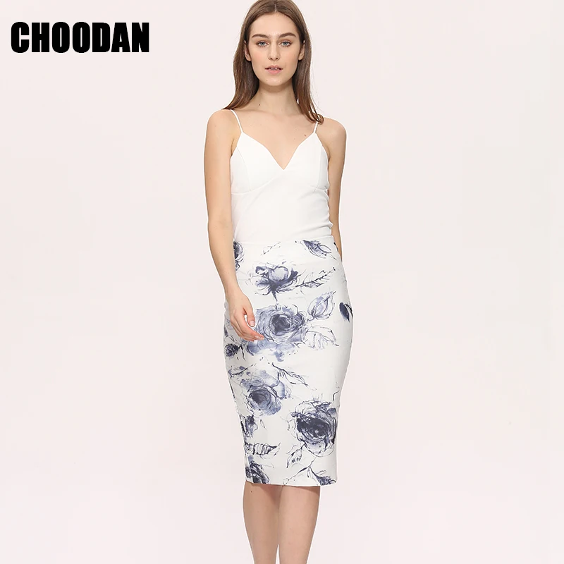 Юбка-карандаш Высокая Талия 2018 Новая мода осень-зима элегантный цветочный Printed