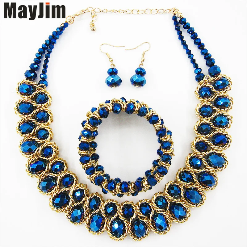 Заявление ожерелье 2017 мода ювелирные наборы Ручной Работы бусы кристалл дубай
