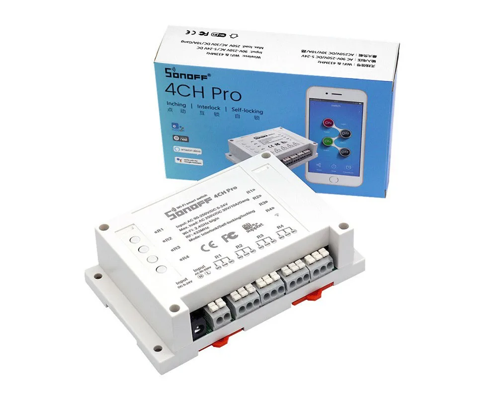 Sonoff 4CH Pro умный дом RF Wifi светильник переключатель 4 банды 3 режима работы инчинг Блокировка самоблокирующийся Wifi переключатель работа с Alexa