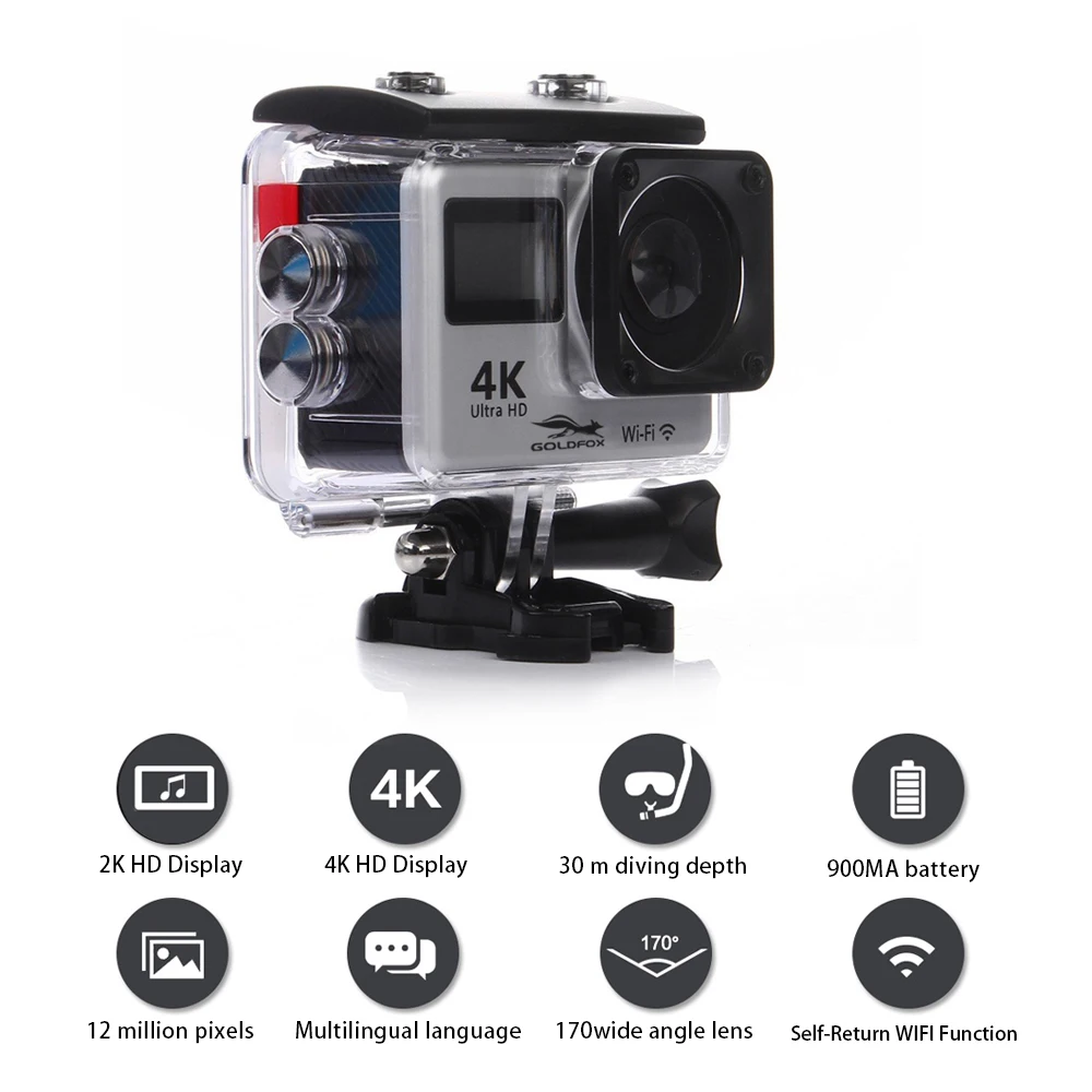 Goldfox Mini 4K Экшн-камера wifi 2," сенсорный экран Full HD 1080 P/30fps мини шлем Водонепроницаемая Спортивная DV камера с дистанционным управлением