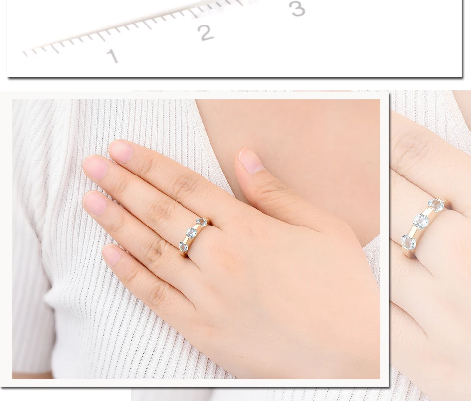 Hutang Engagement Women's Ring 1.77ct Natural Gemstone Blue Topaz Yellow Gold Solid 925 Sterling Silver Rings Fine Jewelry Gift