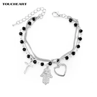 toucheart hamsa hand charm silver heart jesus bracelets bangles for women jewelry crystal stainless steel bracelet sbr160050