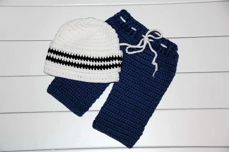 free shipping handmade Baby boys sailor hat and Pants baby Sets 100% cotton crochet Newborn photography props |