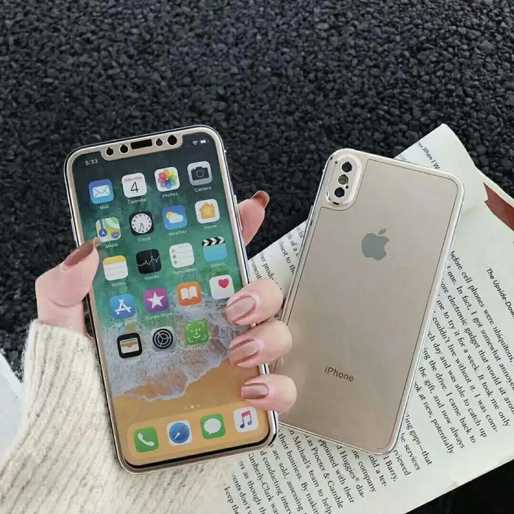 Gold 10 комплектов для iPhoneX XS MAX XR металлический передний экран 9 H закаленная Защитная пленка для стекла+ задняя полная защита корпуса - Цвет: Gold