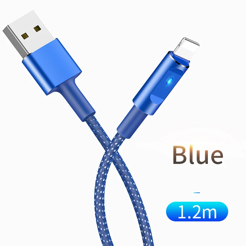 НОСО USB кабель для iPhone X 7 7 6 6s плюс автоотключения Быстрый зарядный кабель данных с светодиодный свет smart Мощность off кабели - Цвет: Синий