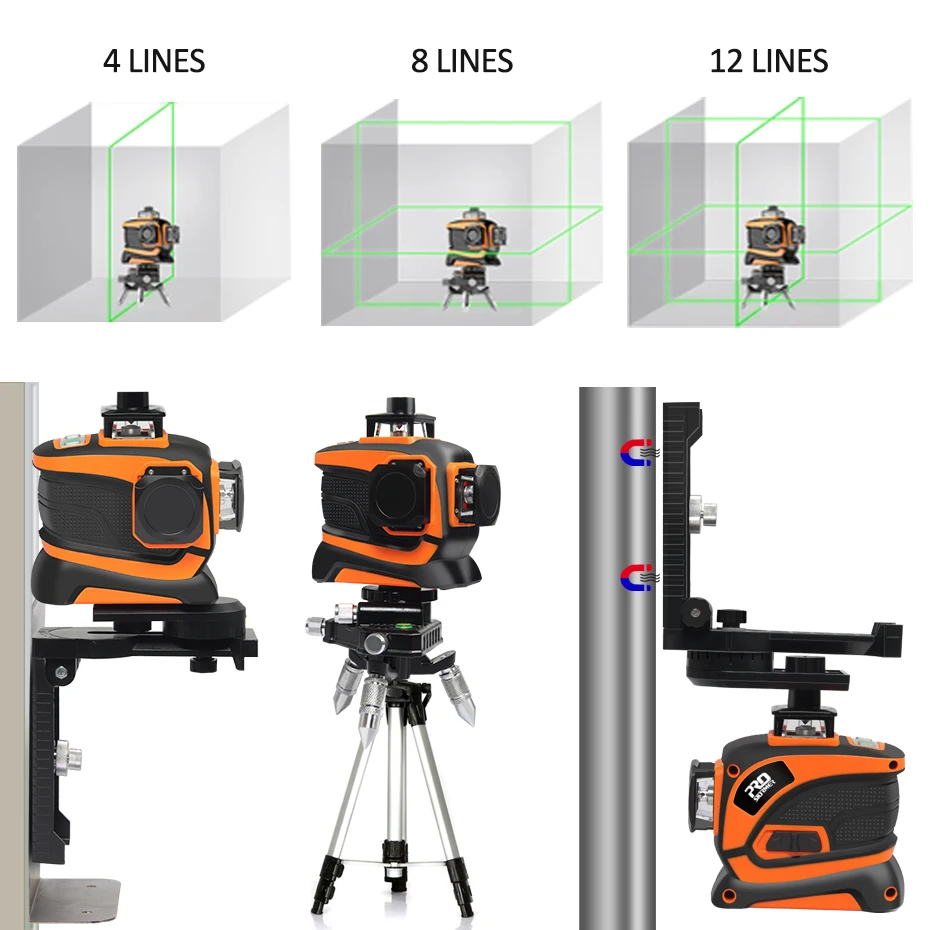 Prostormer 12 Lines 3D Laser Level 360 Green Line Set Self-Leveling Nivel A 3d Vertical And Horizontal | Инструменты