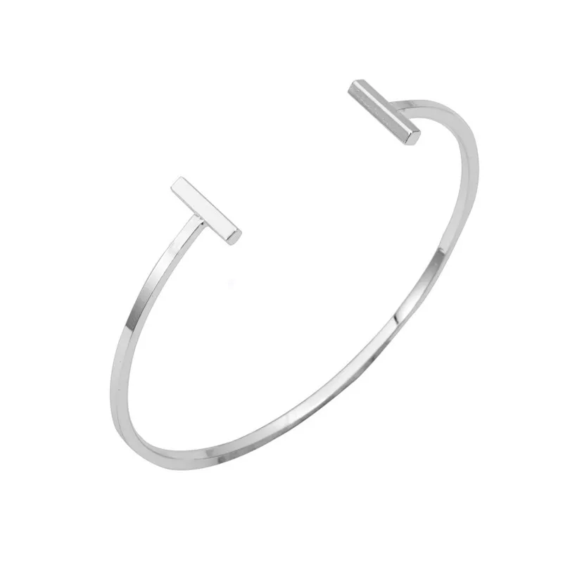 Посеребренный Shuangshuo Fashion Jewelry Open Double Bar Bangles for Women Simple Adjustable Love Bangle Viking Bracelet Femme pulseiras SZ005 - Окраска металла: Посеребренный