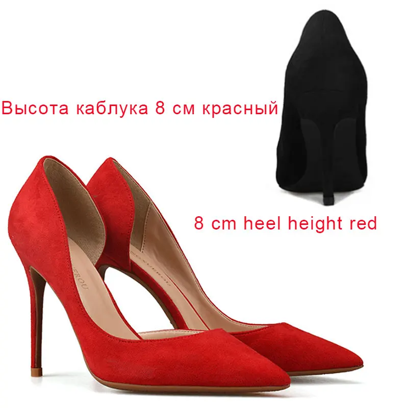 8cm heel Red ElisabetTang красные свадебные туфли-лодочки черного цвета на высоком каблуке из флока и кожи туфли-лодочки от D’Orsay женская обувь открытые туфли на высоком каблуке обувь для вечеринок Размеры; большие размеры 32-46 - Цвет: 8cm heel Red