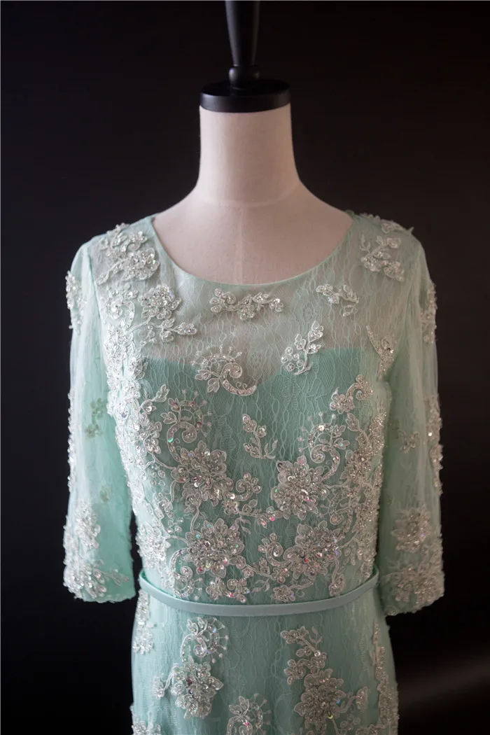 LE CELEBRE Бисером Аппликации Длинное Вечернее Платье 2017 Три Четверти Рукава для