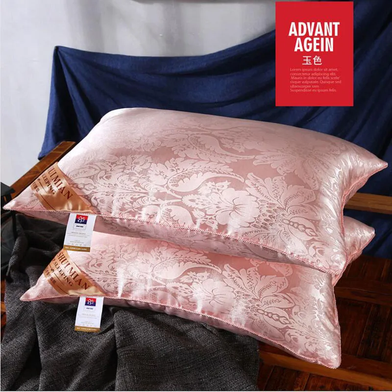 

1PC Mulberry Silk Pillow cover and Polyester / Cotton filling Pressure pillows Neck Health For bedding