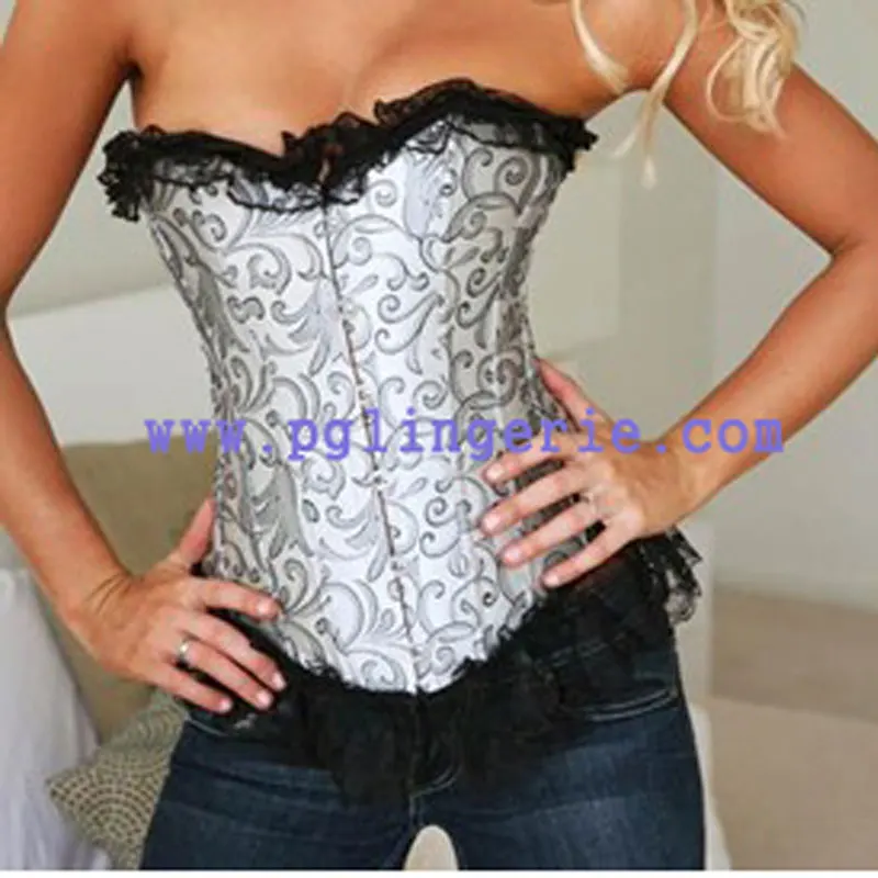 

BIG SALE free shipping corset for women,lace up back,hook front,lace trim up and bottom