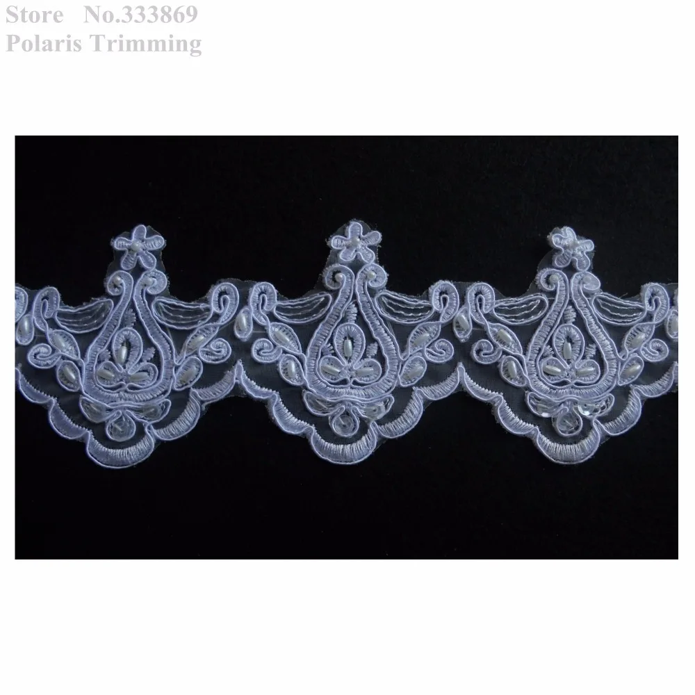 Free Shipping 2yds/lot x Newest Beautiful White Sequin Beaded Pearled Lace Applique Trim Patches Wedding Dress Decorating PBBT16 | Дом и сад
