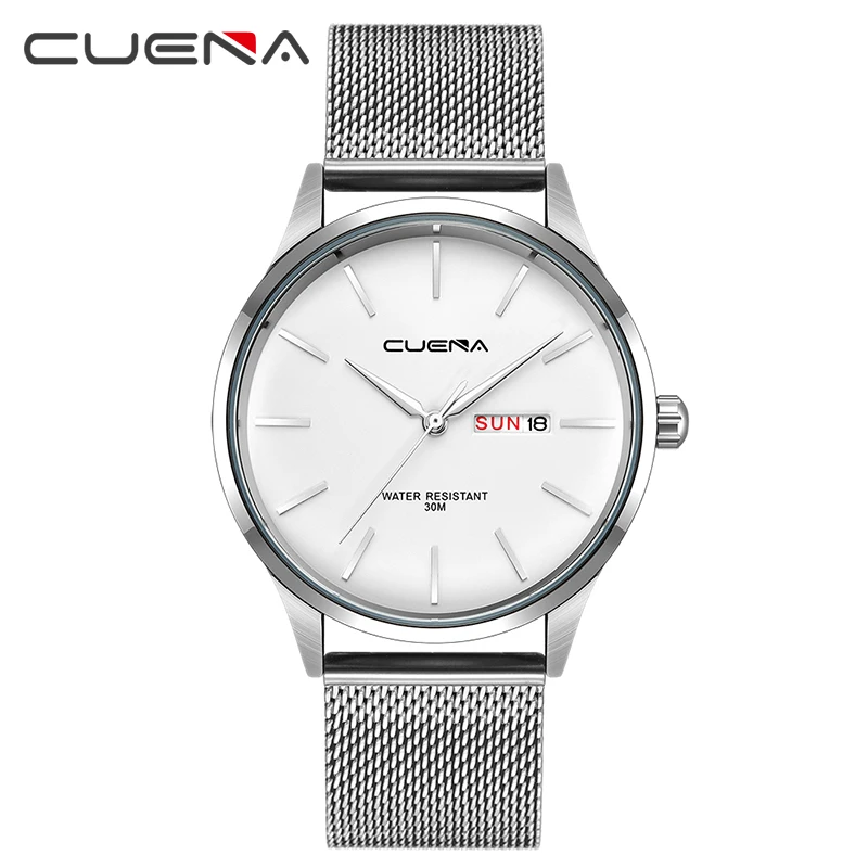 CUENA Quartz Watch 30M Waterproof Fashion Luxury Men's Wrist Top Band Casual Stainless Steel Watches Relogio Masculino | Наручные