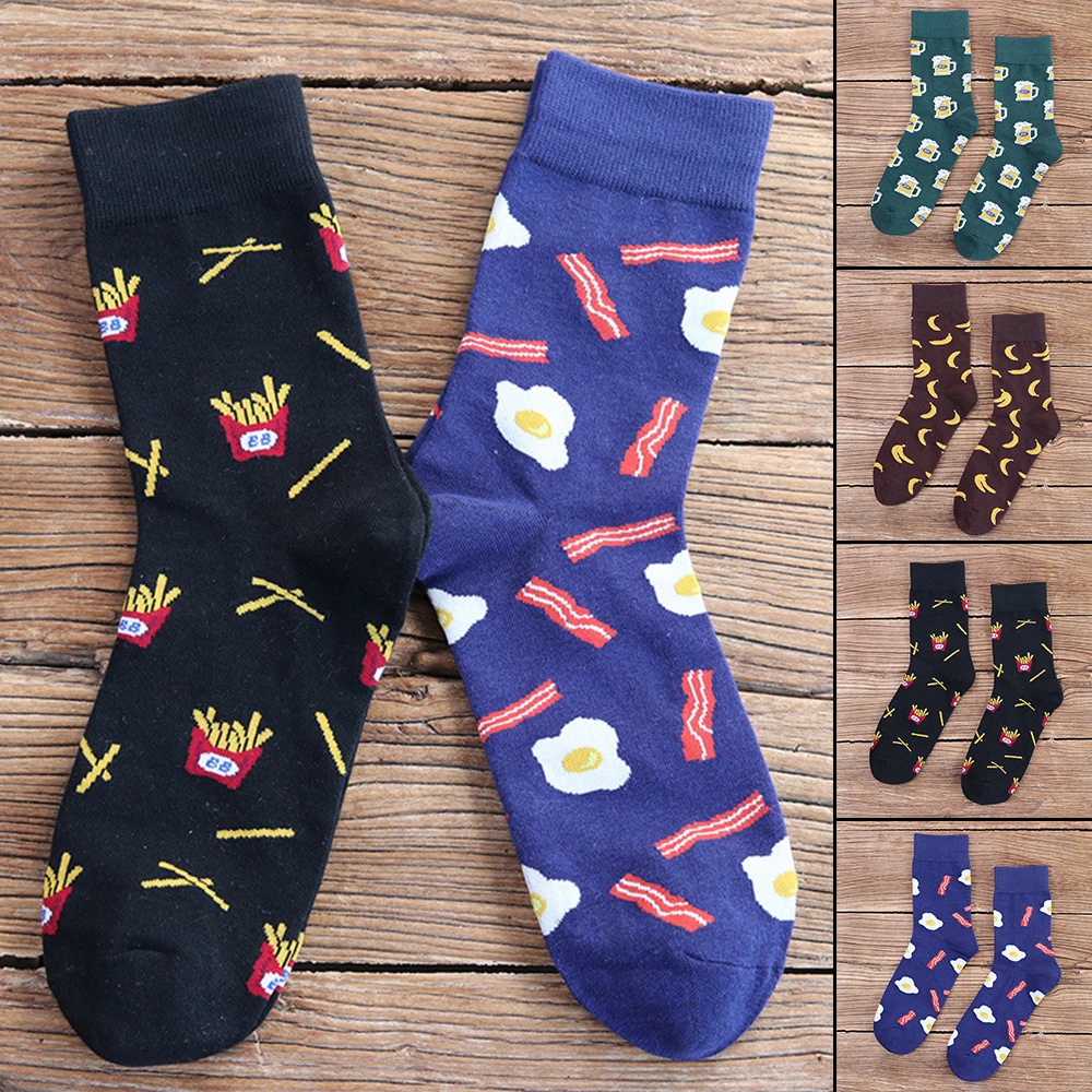 Женские хлопковые носки с принтом фруктов яиц пива весенние теплые уличные без