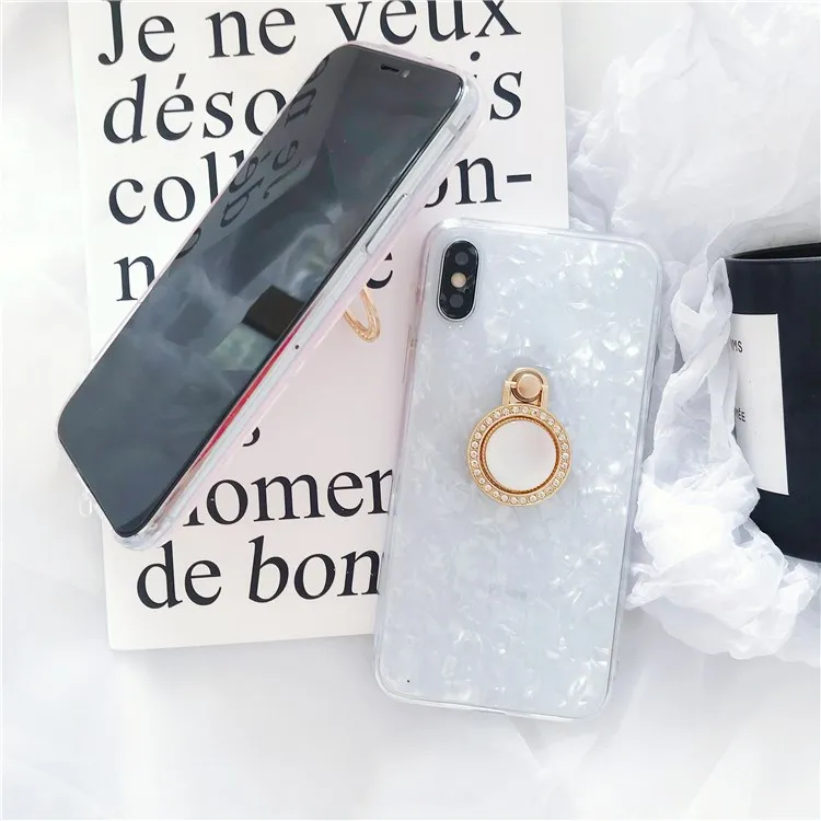 Wixcen Luxury Crystal Pink Shell Ring Holder Phone Case for Iphone 7 7plus 6 6s 8 X Glitter Soft Tpu Back Cover Fundas |