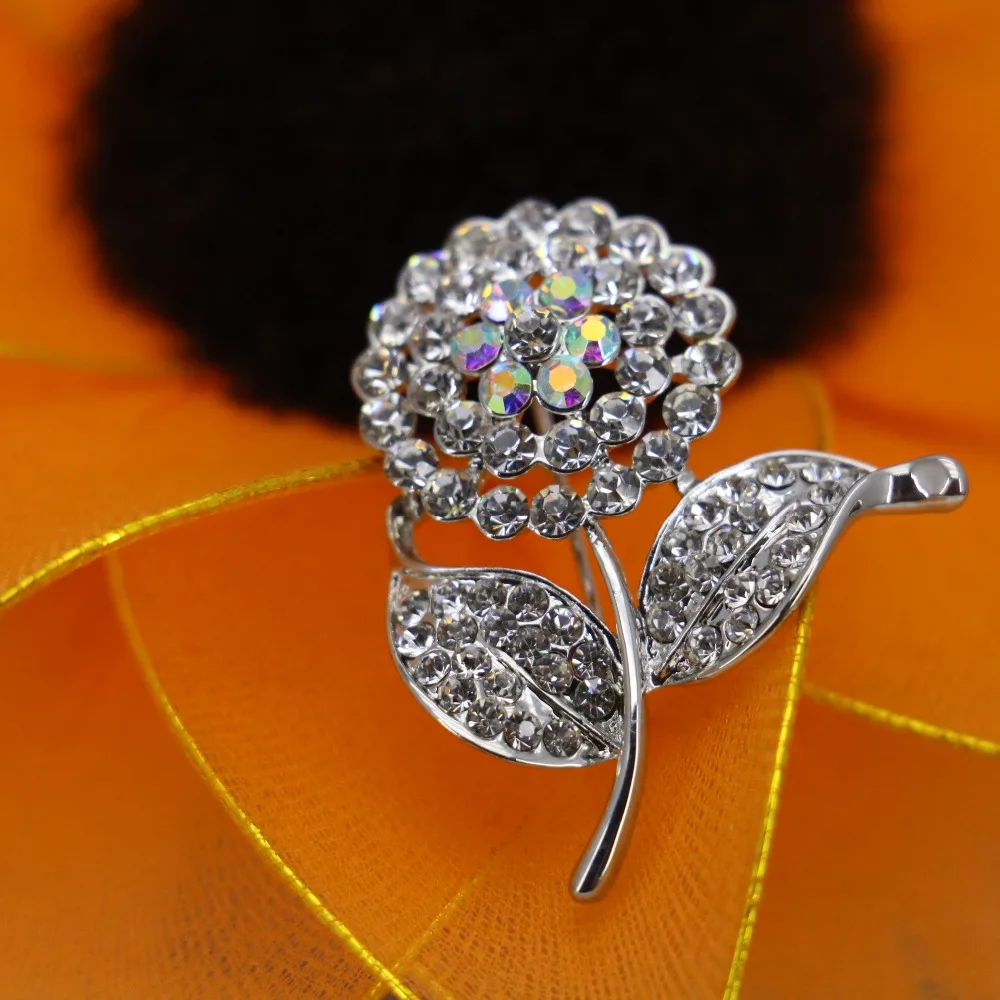 Брошь в виде подсолнуха с кристаллами 31x38 мм|rhinestone brooch|brooches glassbrooch crystal |