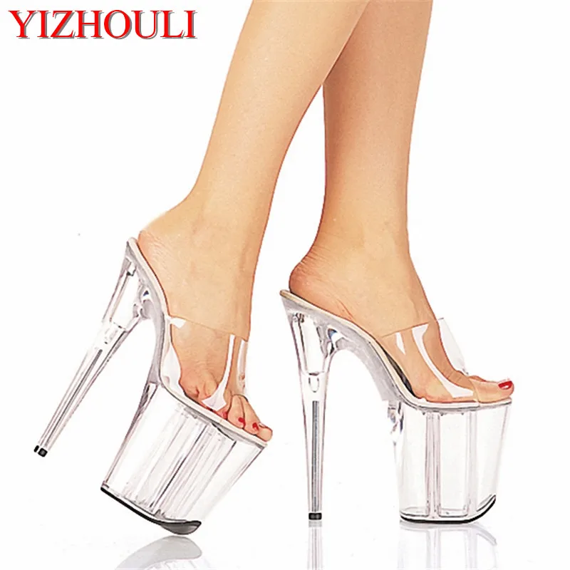 8 Inch Clear High Heel Slipper Gorgeous Crystal Slippers Low Price 20cm Platform Women's Shoes Club High Heels Dance Shoes