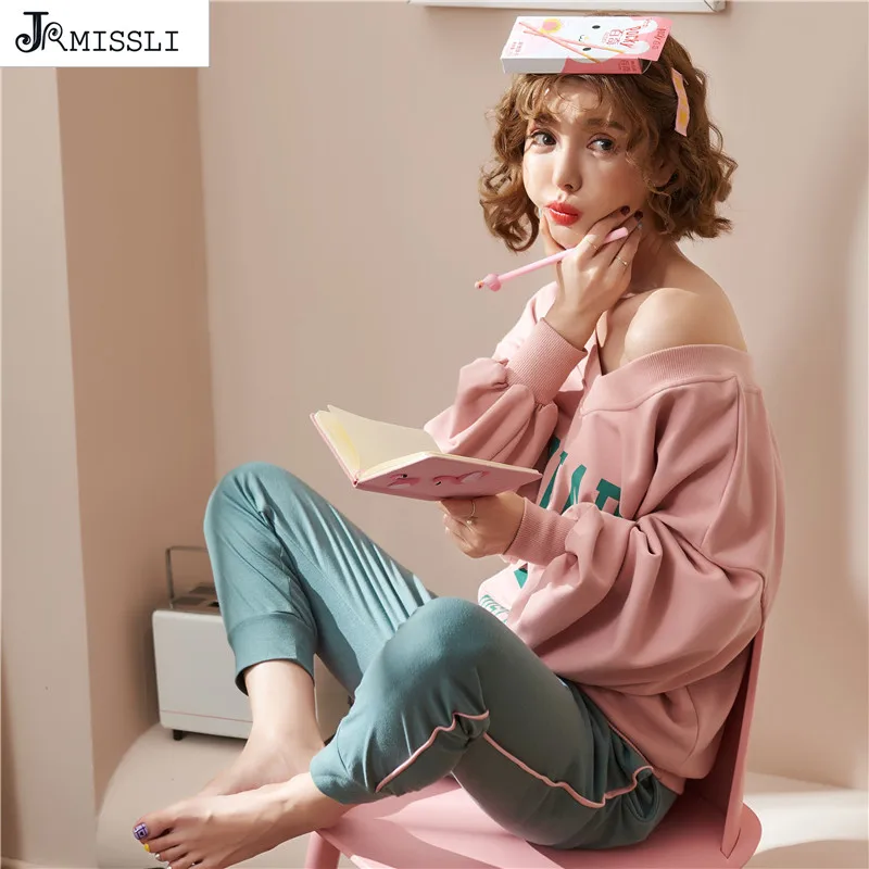Домашняя одежда JRMISSLI, новинка, весенняя одежда для сна, хлопок, высокое качество, женские пижамы с надписью, комплекты, домашняя одежда
