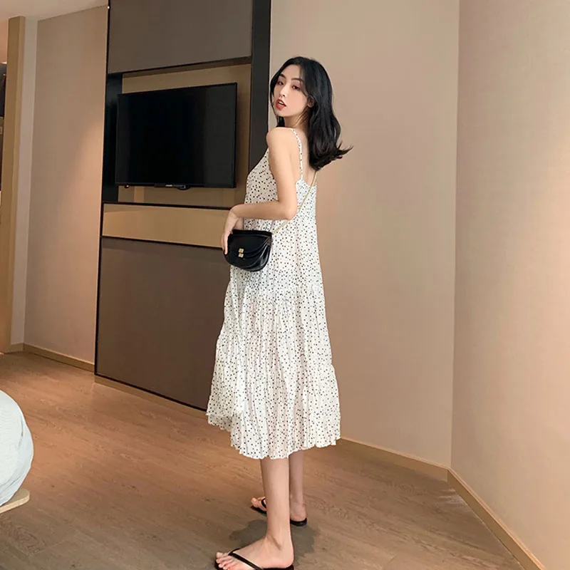 2019 летнее женское гофрированное платье без рукавов на бретельках популярное в