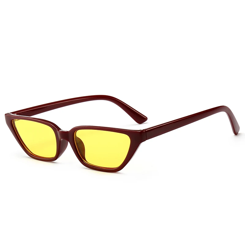 Brown Yellow Винтажные женские солнцезащитные очки "кошачий глаз", обтягивающие, модные, Ретро стиль, маленькие женские солнцезащитные очки, UV400, женские очки, аксессуары - Цвет линз: Brown Yellow