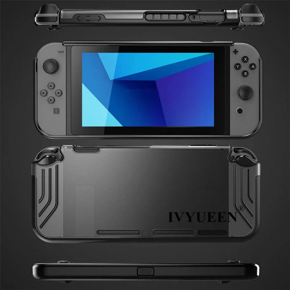 Чехол IVYUEEN для Nintendo Switch Console Premium Тонкий прозрачный гибридный защитный чехол из ТПУ для игровой оболочки-черный/зеленый/фиолетовый