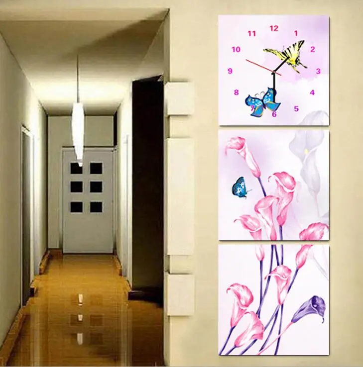 UzeQu Triptych полностью Алмазная вышивка настенные часы 5D DIY Алмазная картина вышивка крестиком цветочные часы Алмазная мозаика, стразы