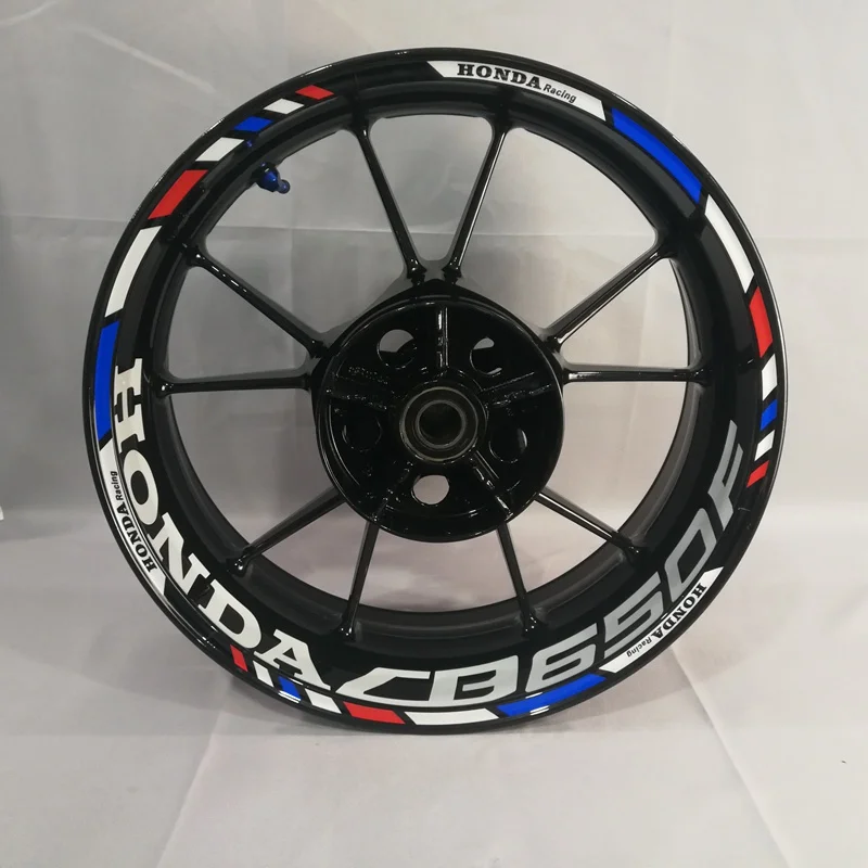 Tricolor Для honda CBR650F мотоциклы колеса наклейки водонепроницаемый Светоотражающие Обода наклейки передние и задние пользовательские внутренний обод - Цвет: Tricolor