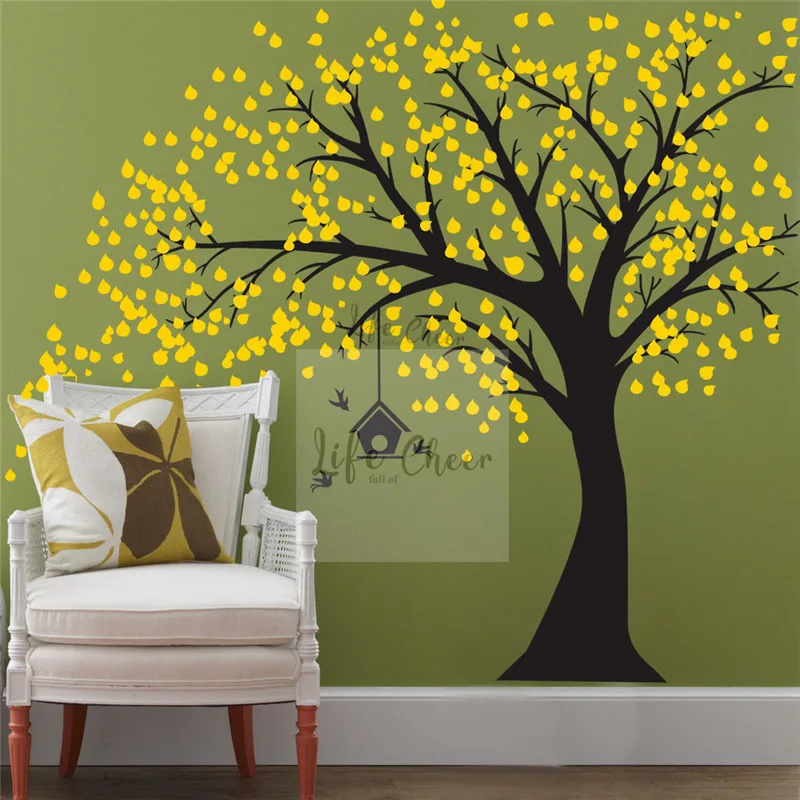 Tree With Leaves Vinyl Wall Sticker Home Interior Decoration Large Size Tree Wall Decal Birds Nest Style Wall Vinyl Mural AC209